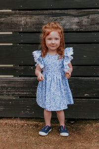 little girls blue and white floral dress