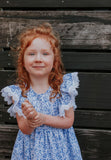 little girls blue and white floral lace dress