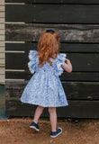 little girls blue and white calico easter dress