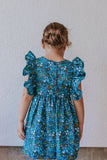 little girls blue floral rifle paper ruffle dress