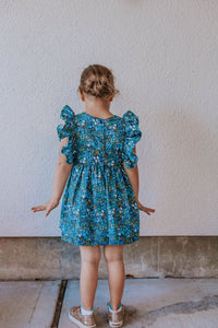 blue and yellow rifle paper co floral dress