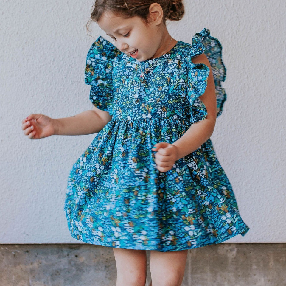 little girls blue floral rifle paper dress