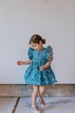 Little Girl's Blue and Yellow Rifle Paper Floral Print Ruffle Cotton Dress