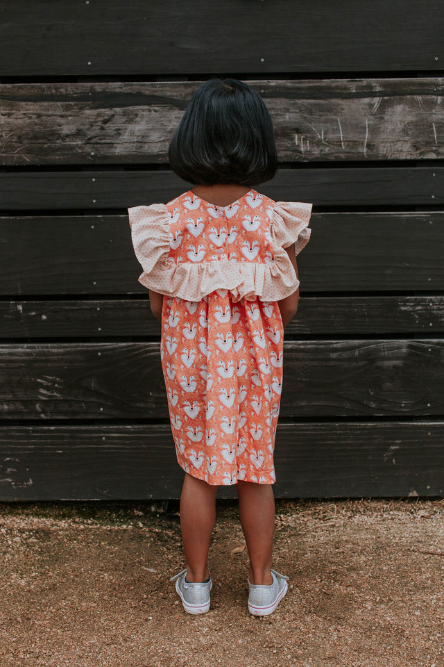 little girls fox print shift dress ruffle collar