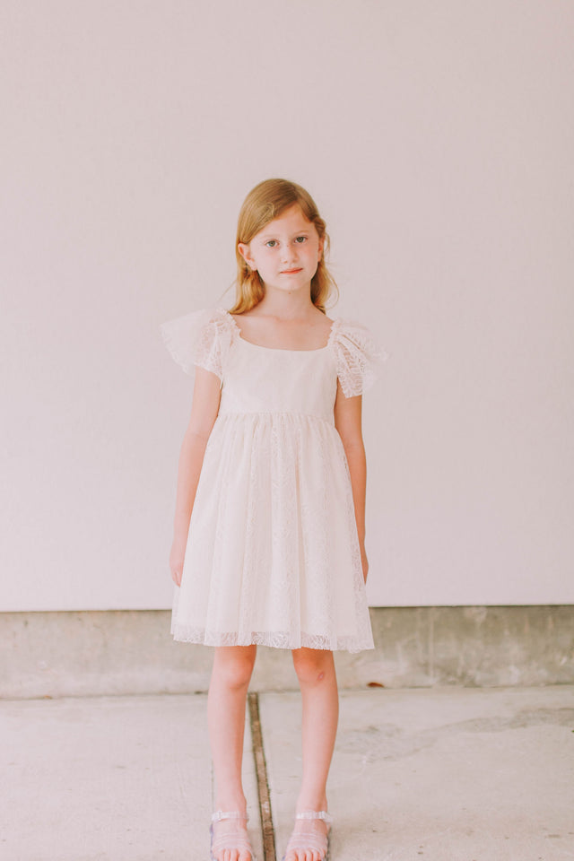 cuteheads Little Girl's Scalloped Lace Flower Girl Dress