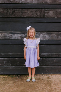 Little Girl's Lavender and Calico Floral Cotton Pinafore Dress