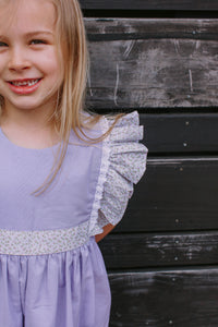 Little Girl's Lavender and Calico Floral Cotton Pinafore Dress