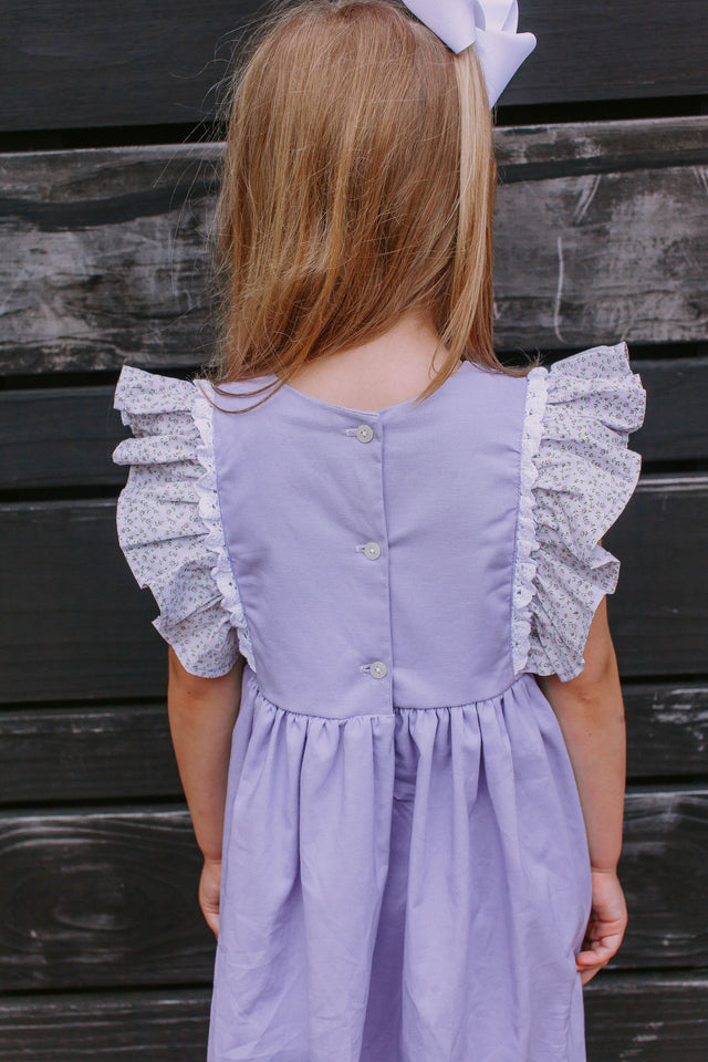 Little Girl's Lavender and Calico Floral Cotton Pinafore Dress