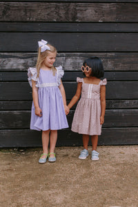 Little Girl's Lavender and Calico Floral Cotton Pinafore Dress