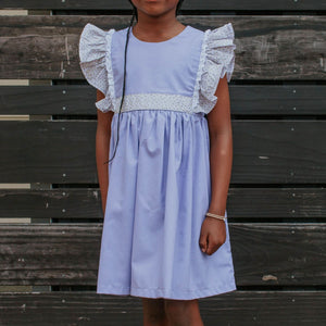 little girls lavender cotton floral pinafore dress