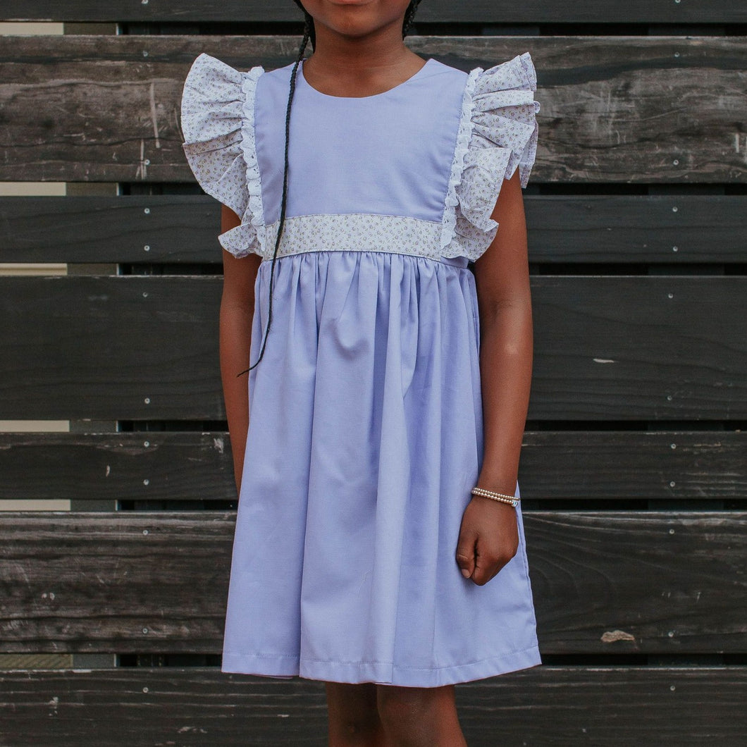 little girls lavender cotton floral pinafore dress