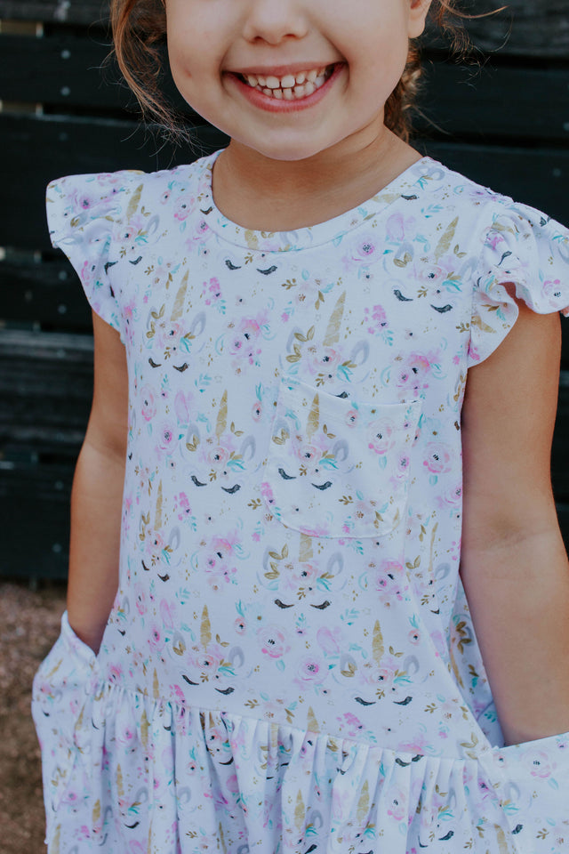 Little Girl's Pastel Unicorn Print Jersey Cotton Three Pocket