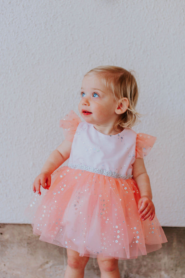 peach first birthday tulle dress