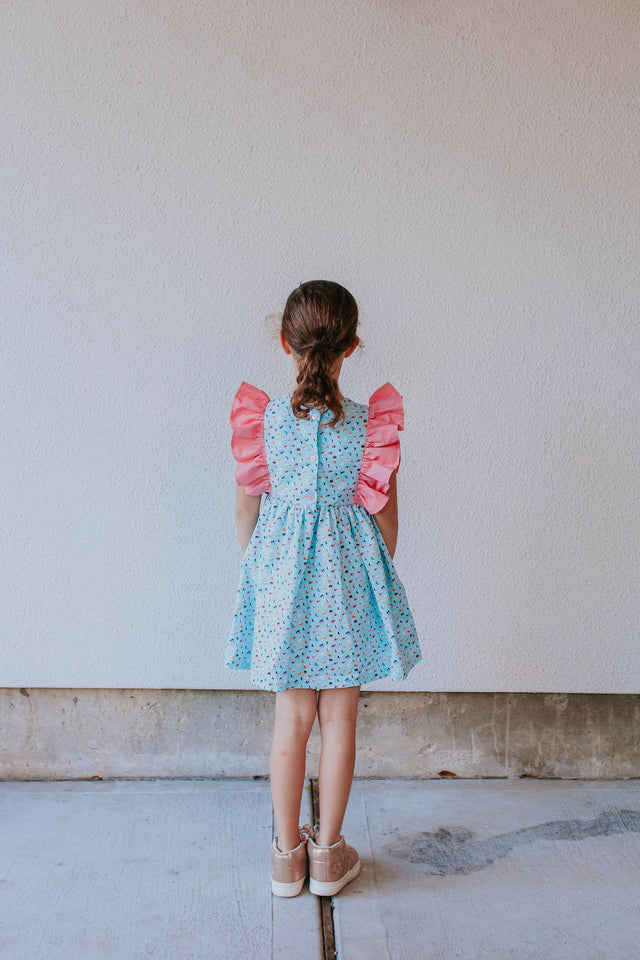 Little Girl's Aqua and Pink Sushi Print Dress