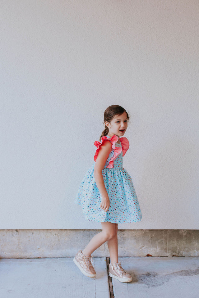 Little Girl's Aqua and Pink Sushi Print Dress