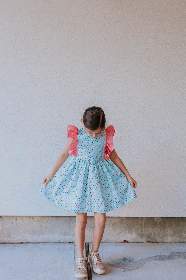 Little Girl's Aqua and Pink Sushi Print Dress
