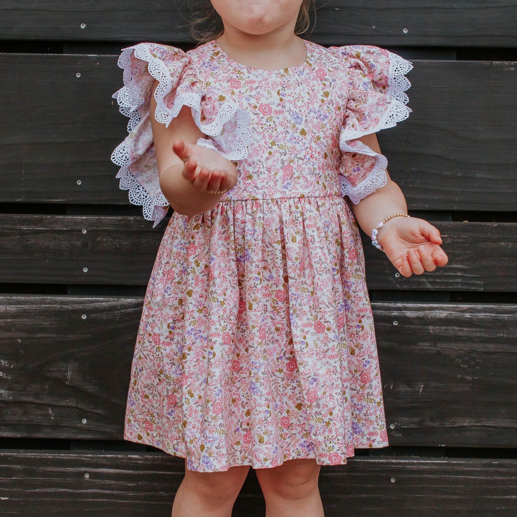 Little Girl's Pink and White Ditsy Floral Calico Print