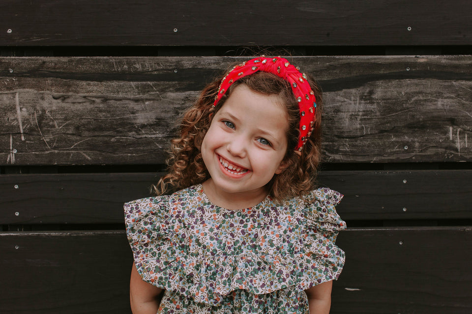 Little Girl's Bejeweled Rhinestone Knotted Turban Headband One Size
