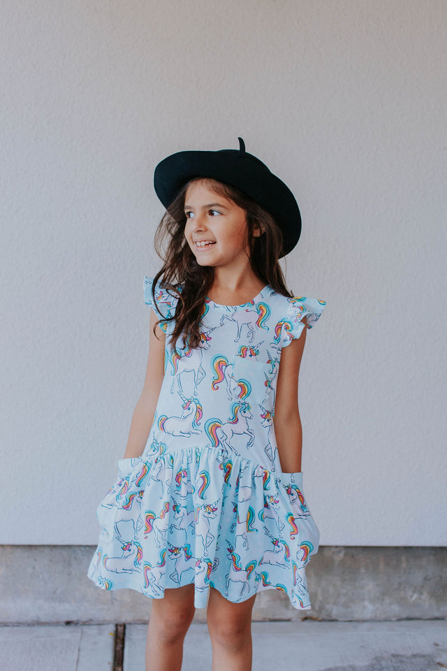 girls rainbow unicorn jersey dress