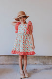 Little Girl's Red Gingham and Floral Ruffle Pinafore Dress
