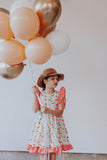 Little Girl's Red Gingham and Floral Ruffle Pinafore Dress