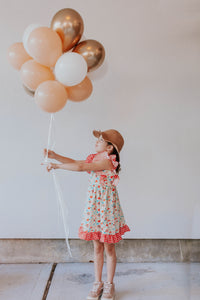 Little Girl's Red Gingham and Floral Ruffle Pinafore Dress