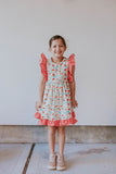 Little Girl's Red Gingham and Floral Ruffle Pinafore Dress