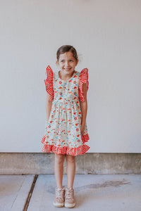 Little Girl's Red Gingham and Floral Ruffle Pinafore Dress – cuteheads