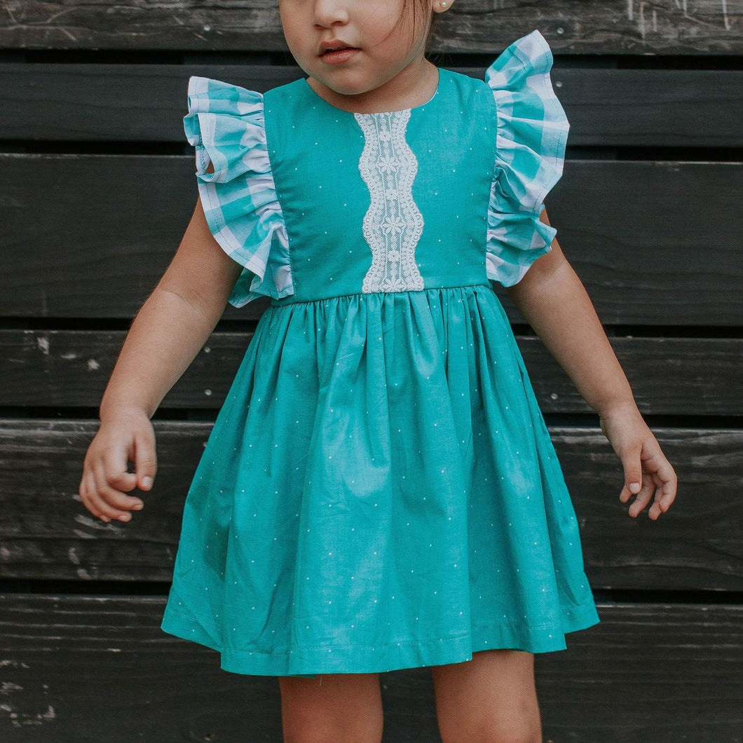 little girls turquoise pinafore dress