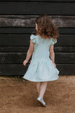 Little Girl's Pastel Mint Stripe Jersey Dress with Pink Cotton Pockets