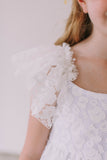 Little Girl's White Lace Flutter Sleeve Scoop Back Flower Girl Dress