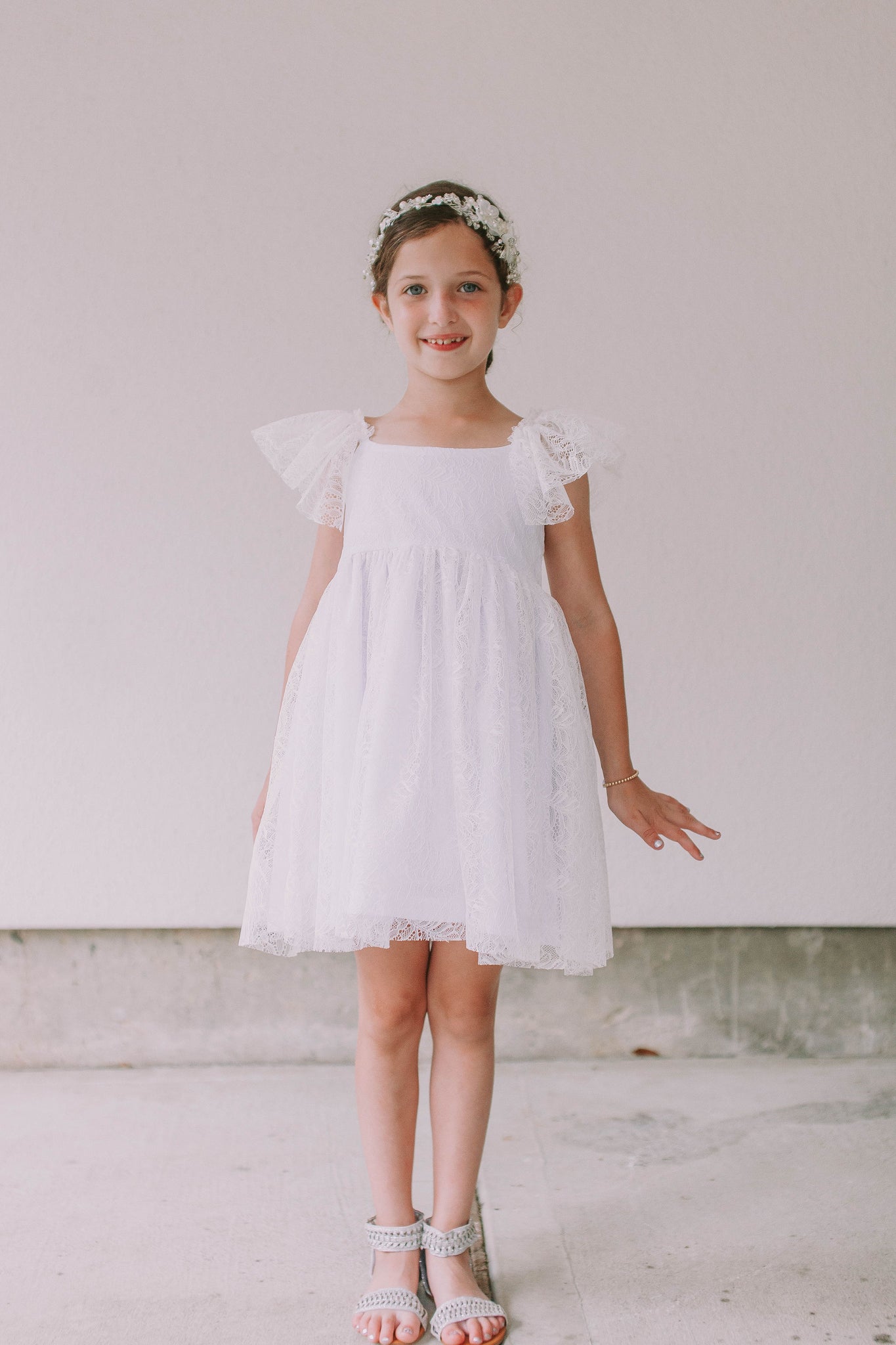 cuteheads Little Girl's Scalloped Lace Flower Girl Dress