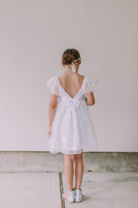 little girls white lace scoop back flower girl dress