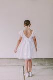 little girls white lace low back flower girl dress