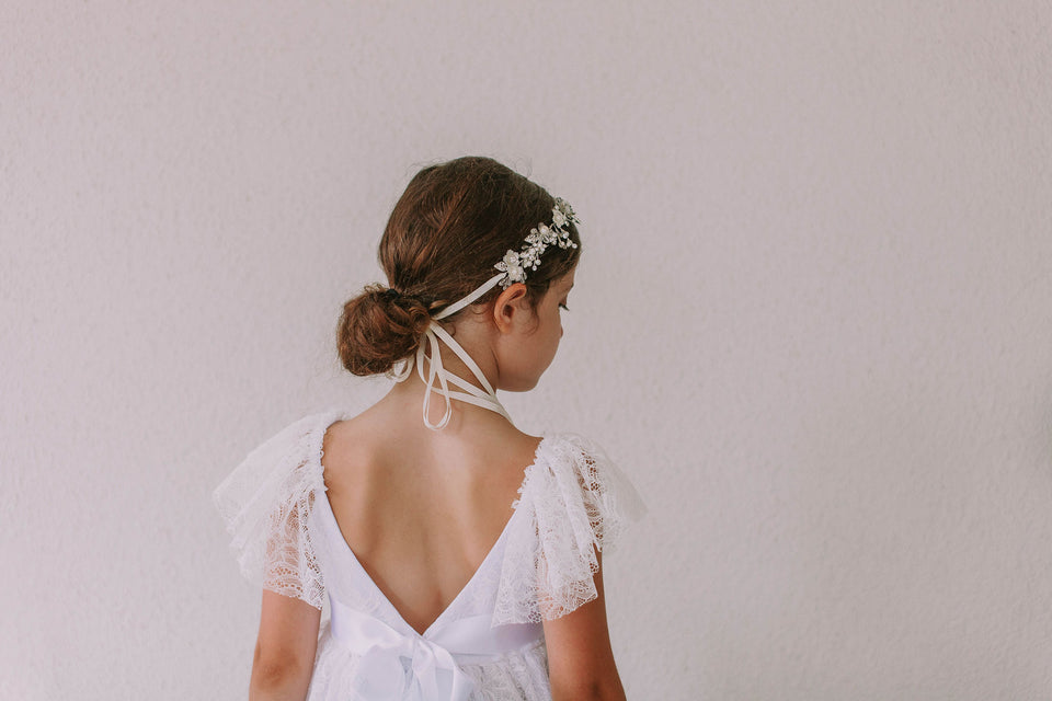 little girls white lace flower girl dress