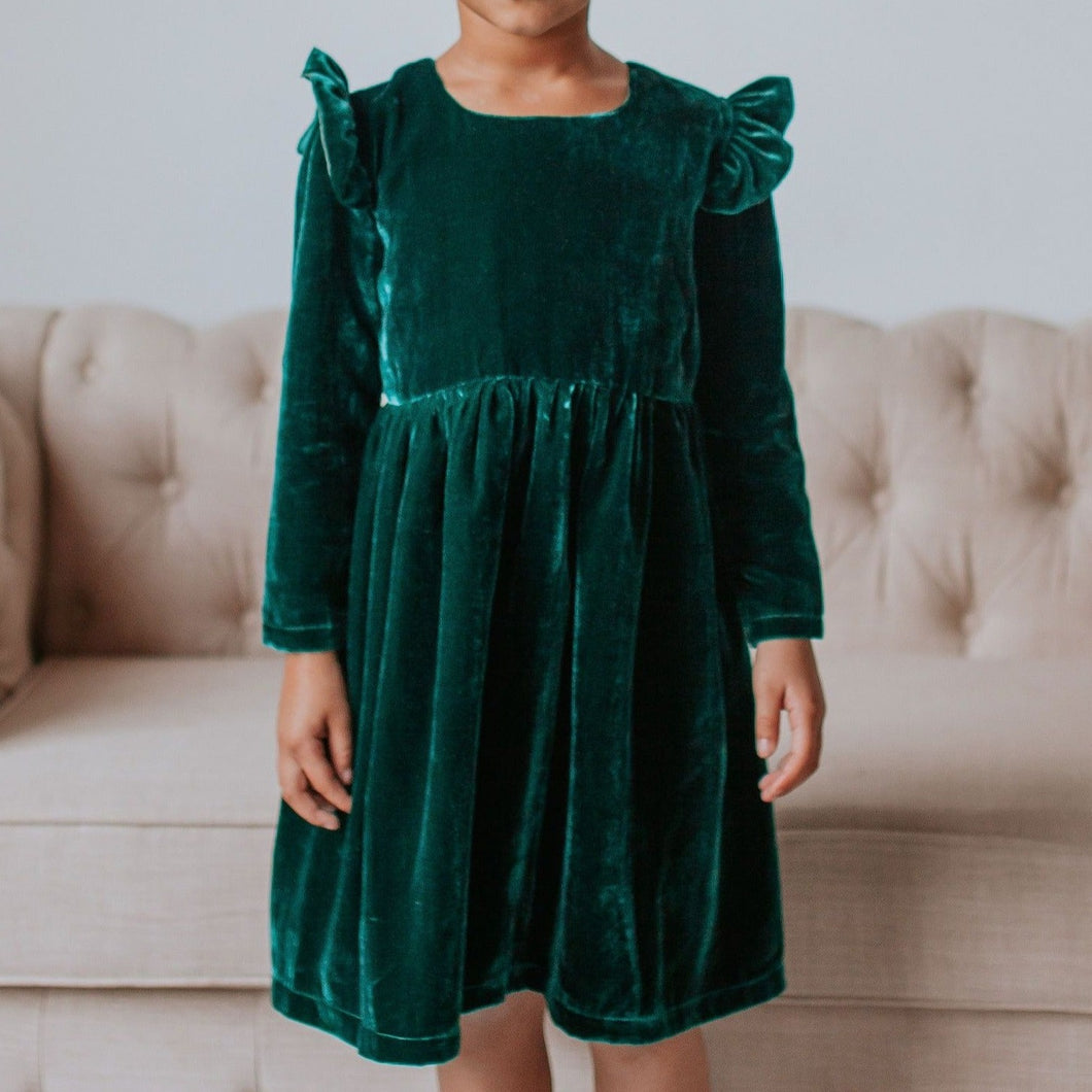 little girl's green velvet dress