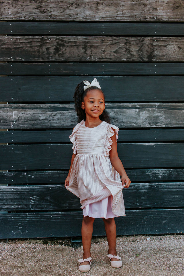 Little Girl s Pink Metallic Special Occasion Pinafore Style Dress