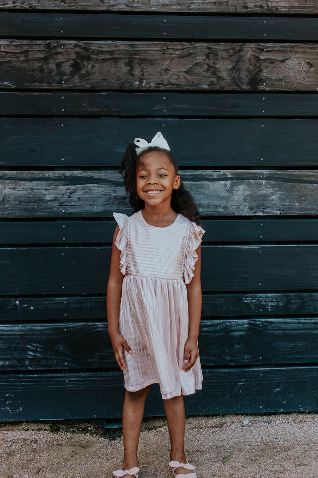 little girls pink metallic ruffle dress