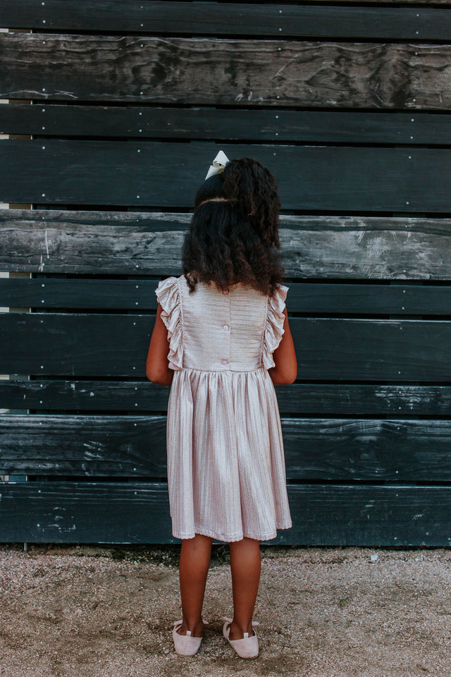 Little Girl's Pink Metallic Special Occasion Pinafore Style Dress