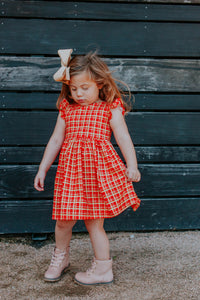 tartan ruffle sleeve christmas dress for girls