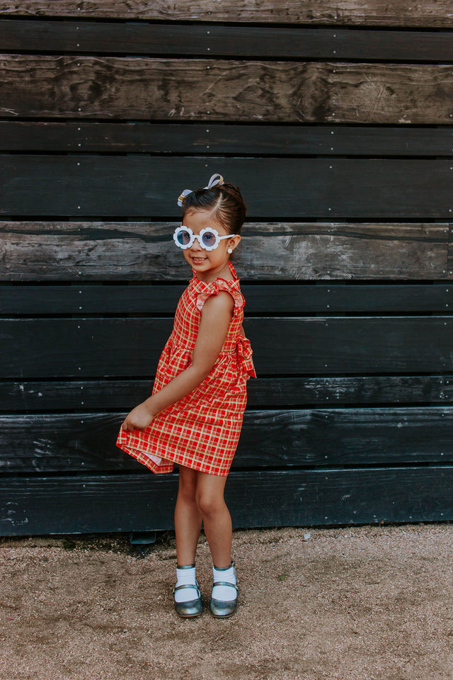 red tartan print girls dress