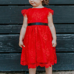 kant Gentagen kondom Little Girl's Red Lace Dress with Black Satin Sash – cuteheads