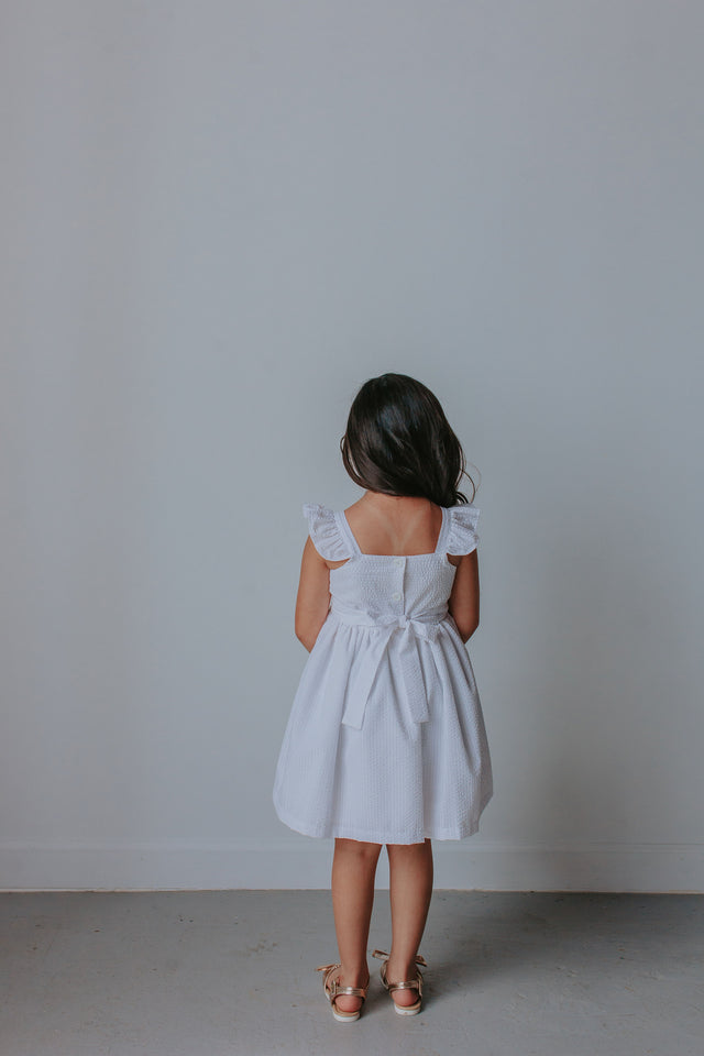 cuteheads Little Girl s White Cotton Seersucker Dress 0 3 Months White