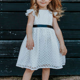 Little Girl's White Lace Dress with Black Satin Sash