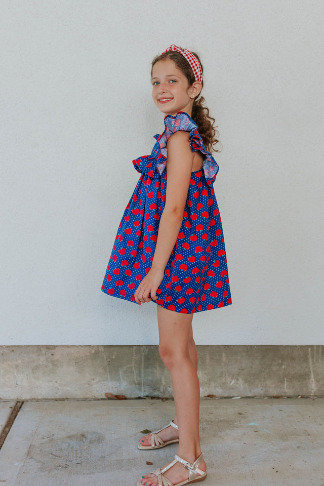 little girls apple print back to school dress