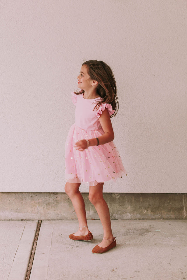 girls pink and gold ballet inspired tutu dress