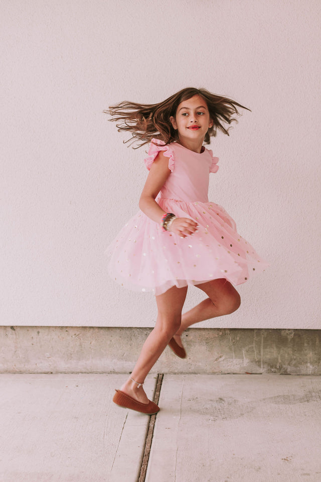 girls pink and gold ballet inspired twirl tutu dress
