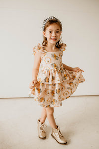 Girl's Bee Print Peplum Twirl Dress