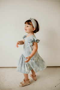 kids blue gray tie dye dress with pockets