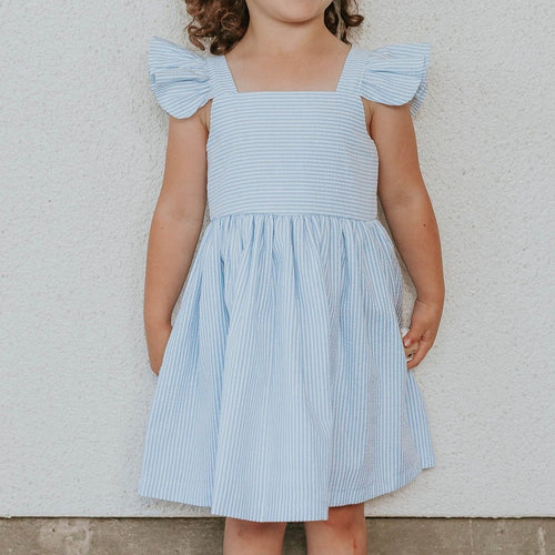 little girls blue seersucker dress